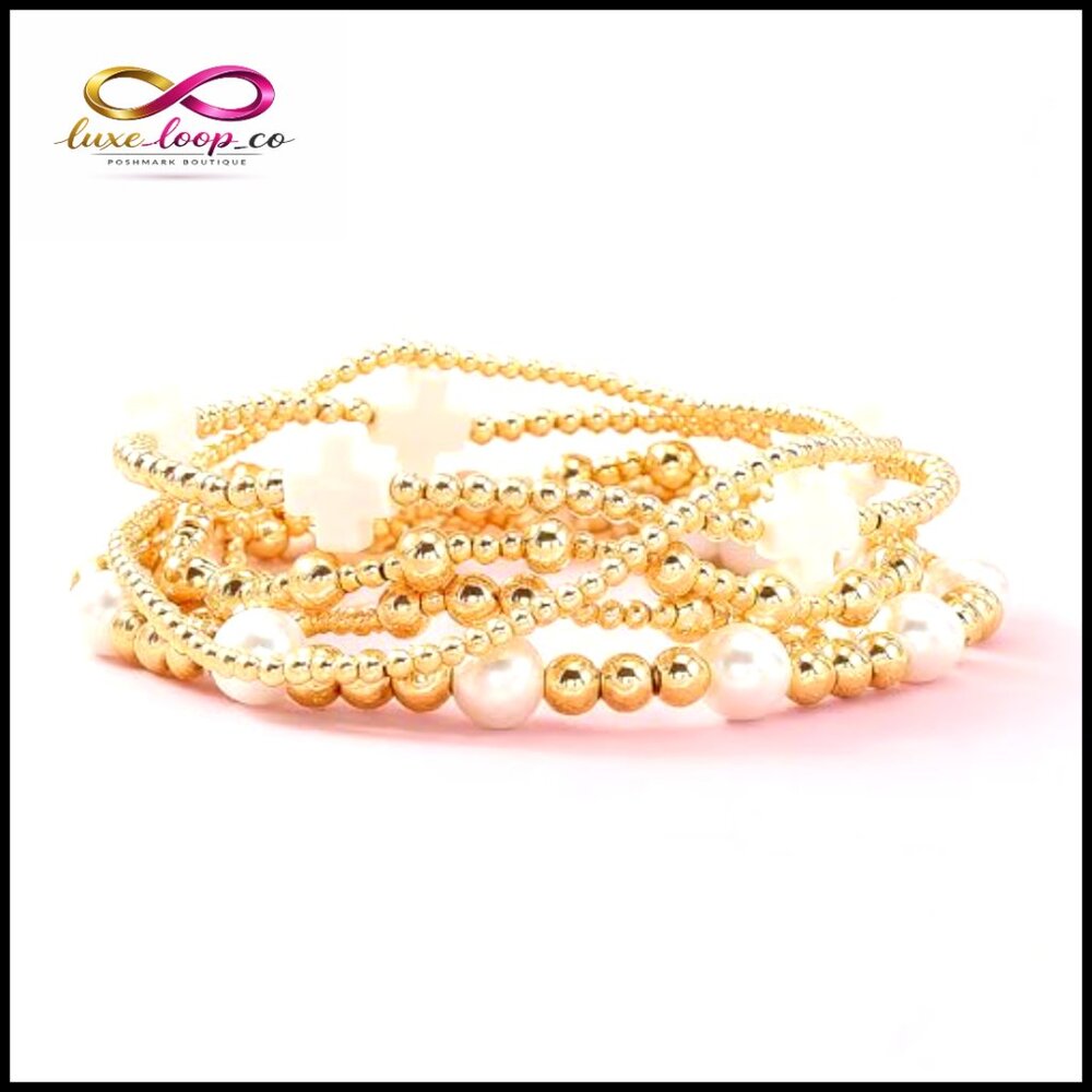 Gold Beaded Stretch Bracelets Stackable Boho Chri… - image 6